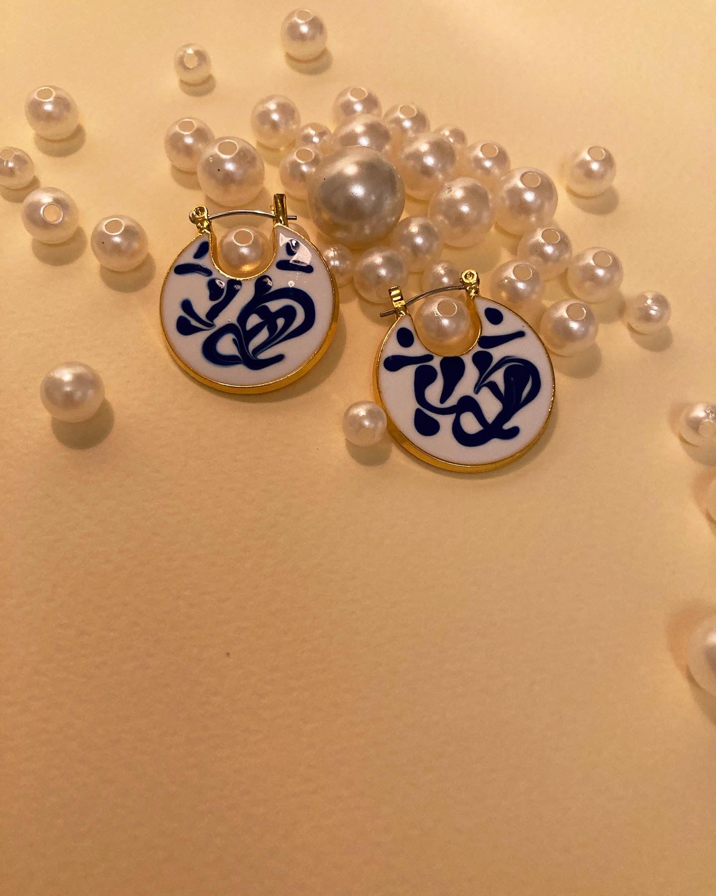 Blue & White Porcelain Ceramic Gold Plated Earrings