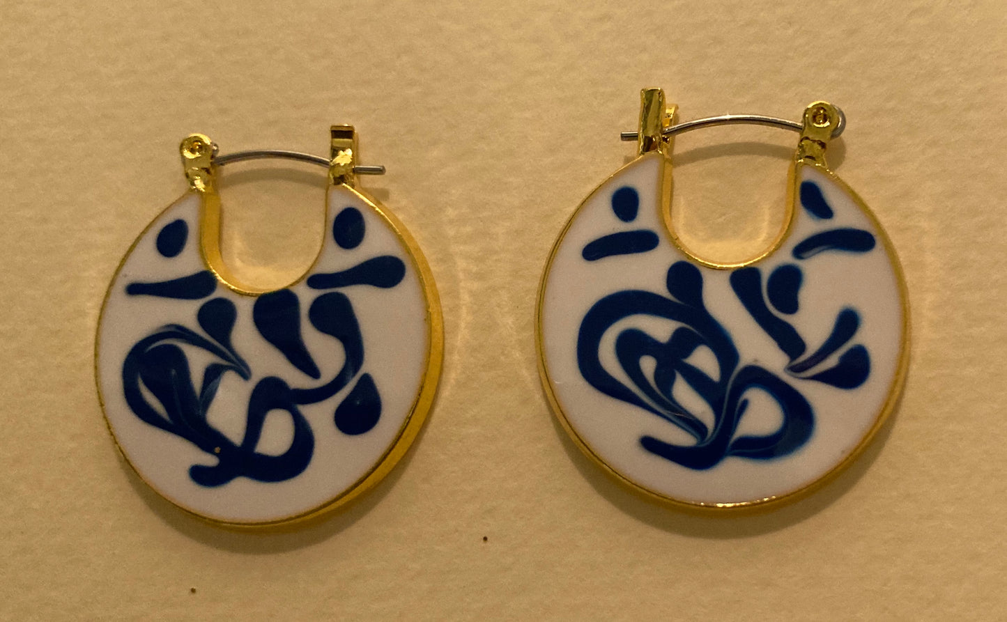 Blue & White Porcelain Ceramic Gold Plated Earrings